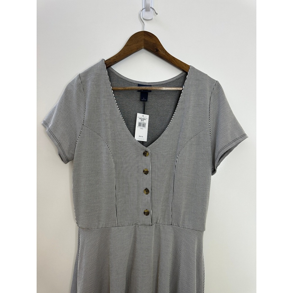 Daytrip Women Striped Short Sleeve V-Neck Button Front Dress 5W3759VZY Black L - Picture 8 of 9